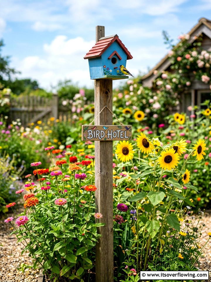 Birdhouse With Garden Sign - 25 garden decor ideas with signs