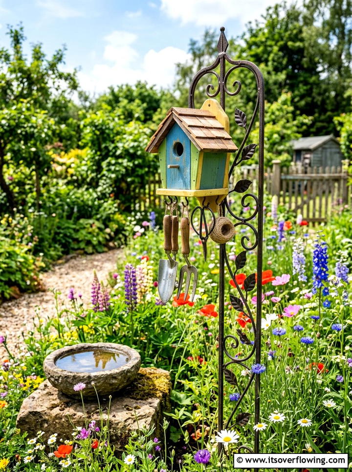 Birdhouse hand tool holder - 25 upcycled garden ideas with tool storage