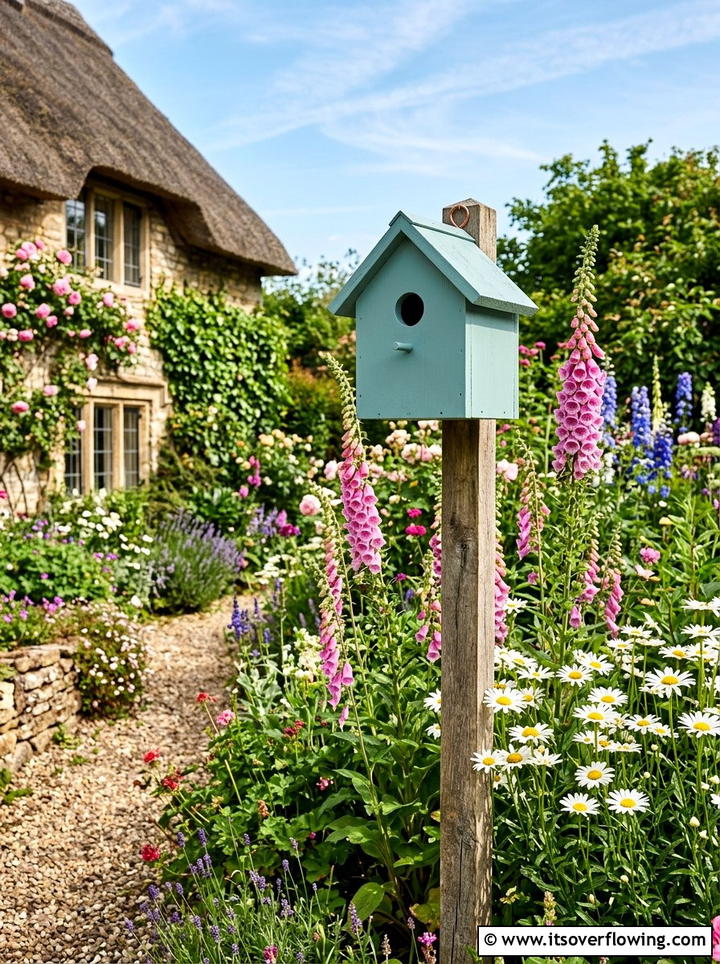 Birdhouse on a stake - 25 garden ideas with decorative stakes