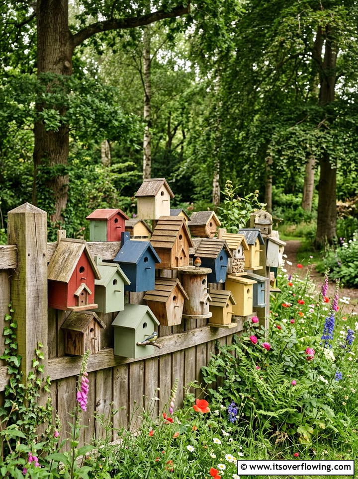 Birdhouse wall on fence - 25 backyard decorating ideas with fence decor