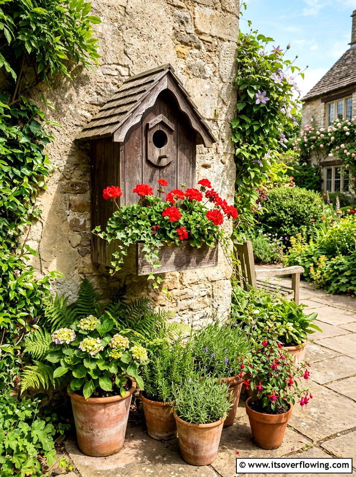 Birdhouse with flower box - 25 garden decor ideas with birdhouses