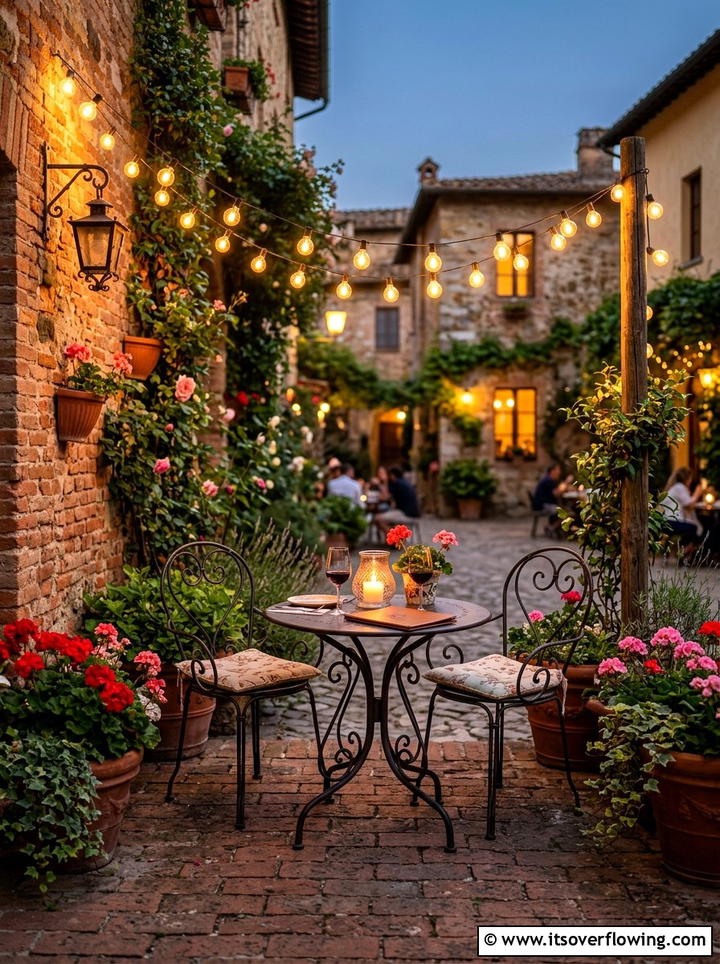 Bistro set lighting - 25 garden ideas with string lights