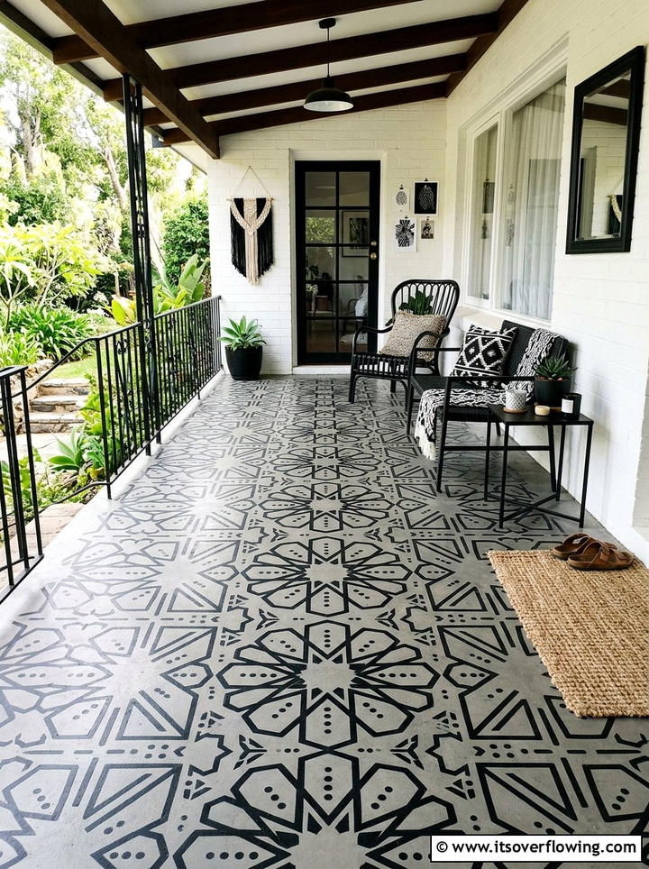 Black And White Patterned Floor Stencils - 25 front porch ideas with black and white theme