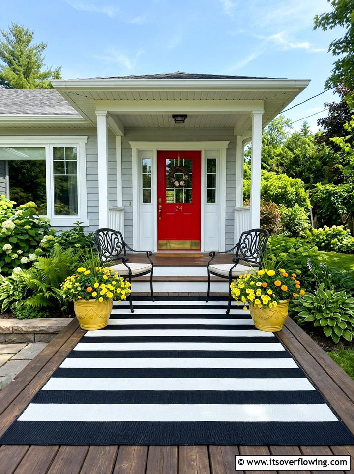 Black And White Striped Rug - 25 front porch ideas with outdoor rug