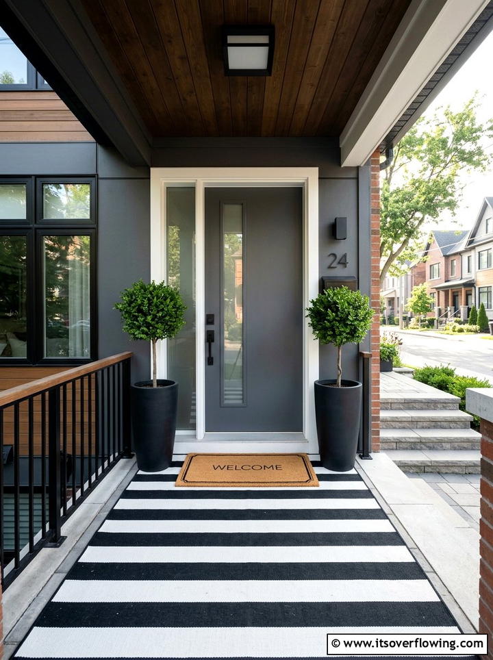 Black And White Striped Rug - 25 front porch ideas with layered doormats