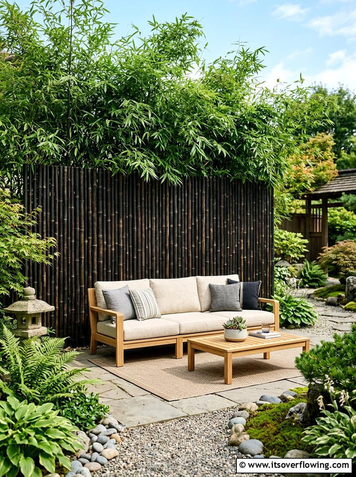 Black Bamboo Privacy Screen - 25 garden design ideas with bold contrast