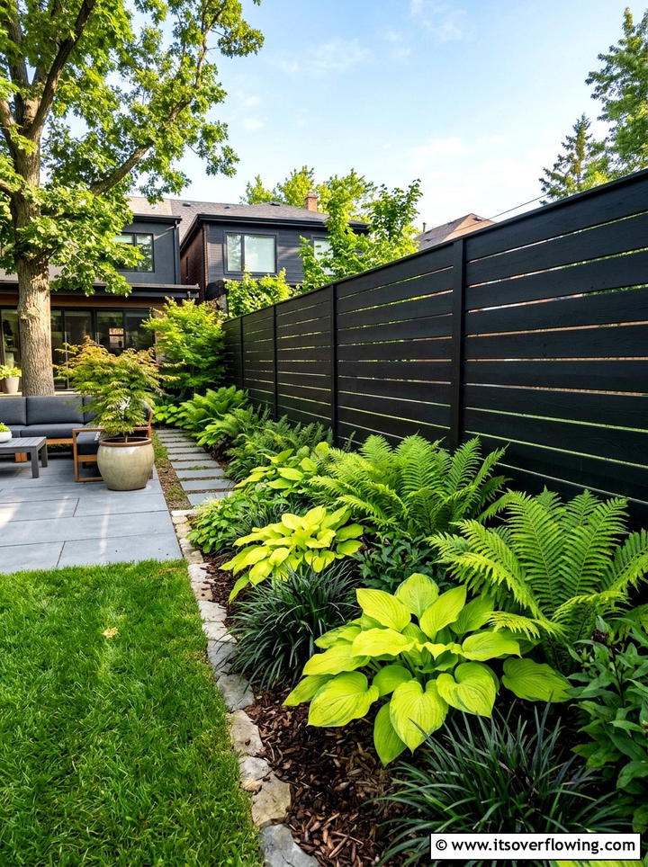 Black Fence With Green Plants - 25 garden design ideas with bold contrast