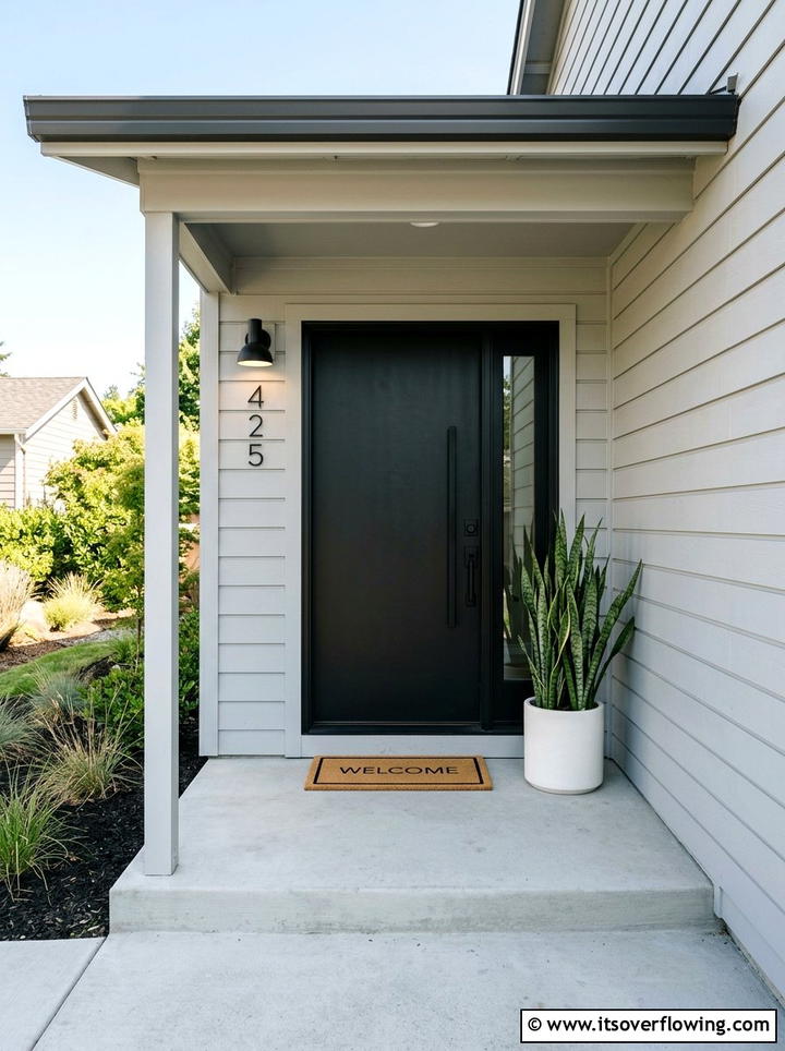 Black Front Door - 25 front porch decor ideas with modern minimal look