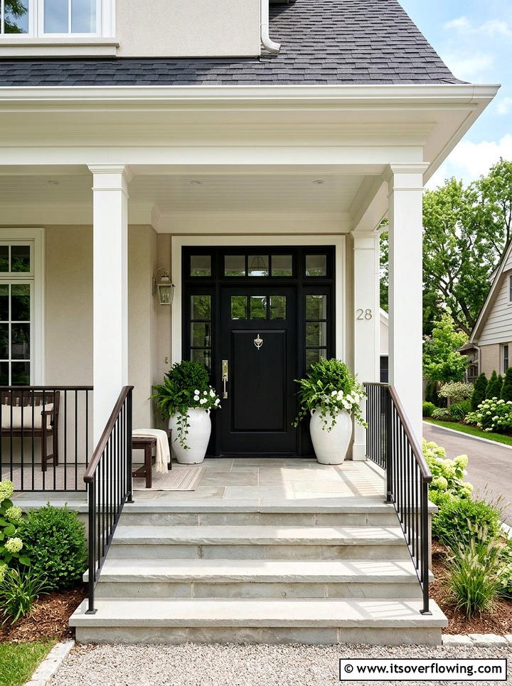 Black Front Door With Neutral Decor - 25 front porch decor ideas with neutral tones