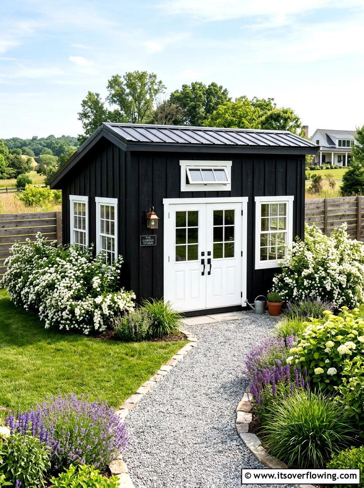 Black Garden Shed With White Trim - 25 creative garden ideas with black and white gardens