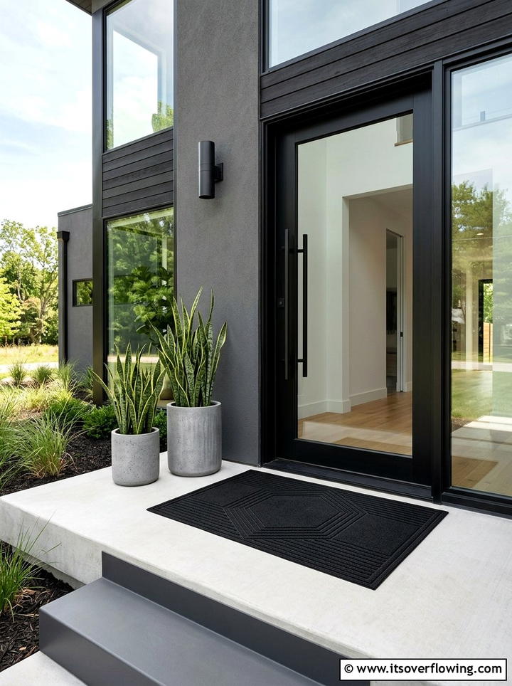 Black Geometric Doormat - 25 front porch ideas with doormat