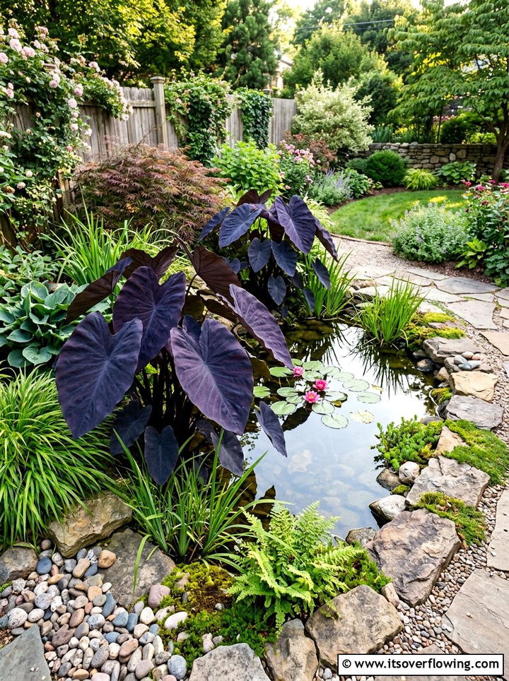 Black Magic Taro Pond - 25 creative garden ideas with tropical foliage