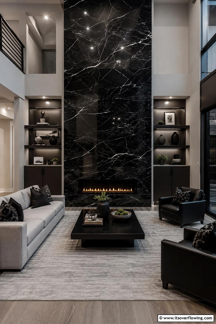 Black Marble Drama - 25 Elegant Marble Fireplace Ideas for a Luxurious Look