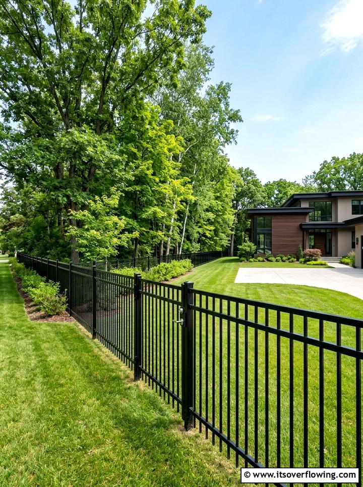 Black Metal Fence - 25 backyard ideas with modern landscape