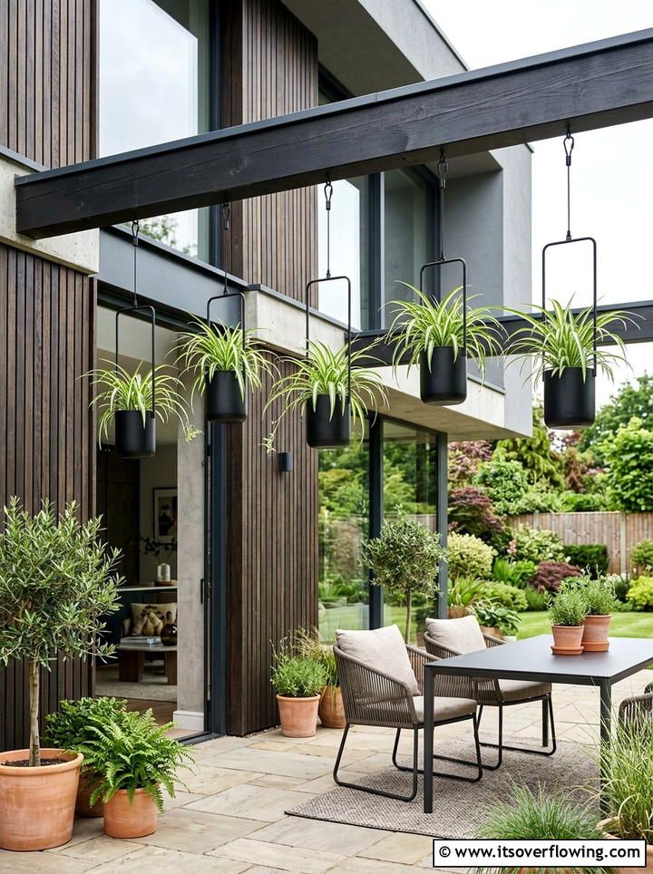 Black Metal Hanging Planters - 25 front porch ideas with hanging baskets