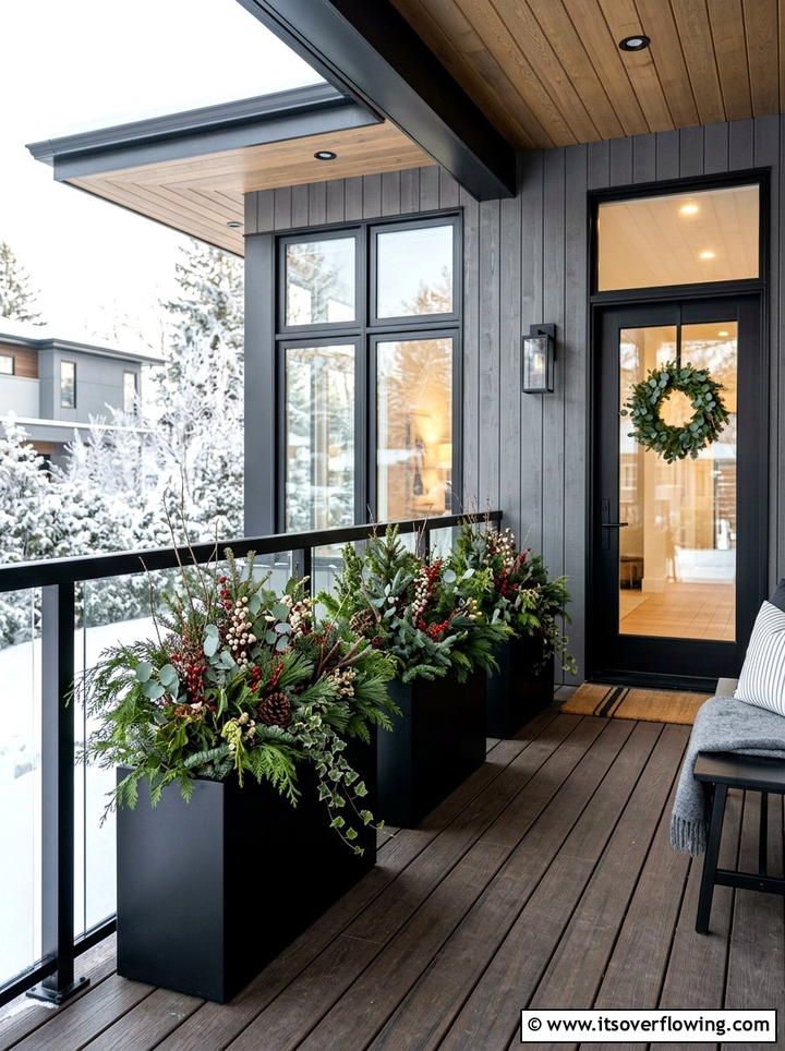 Black Metal Planters - 25 front porch decor ideas for winter