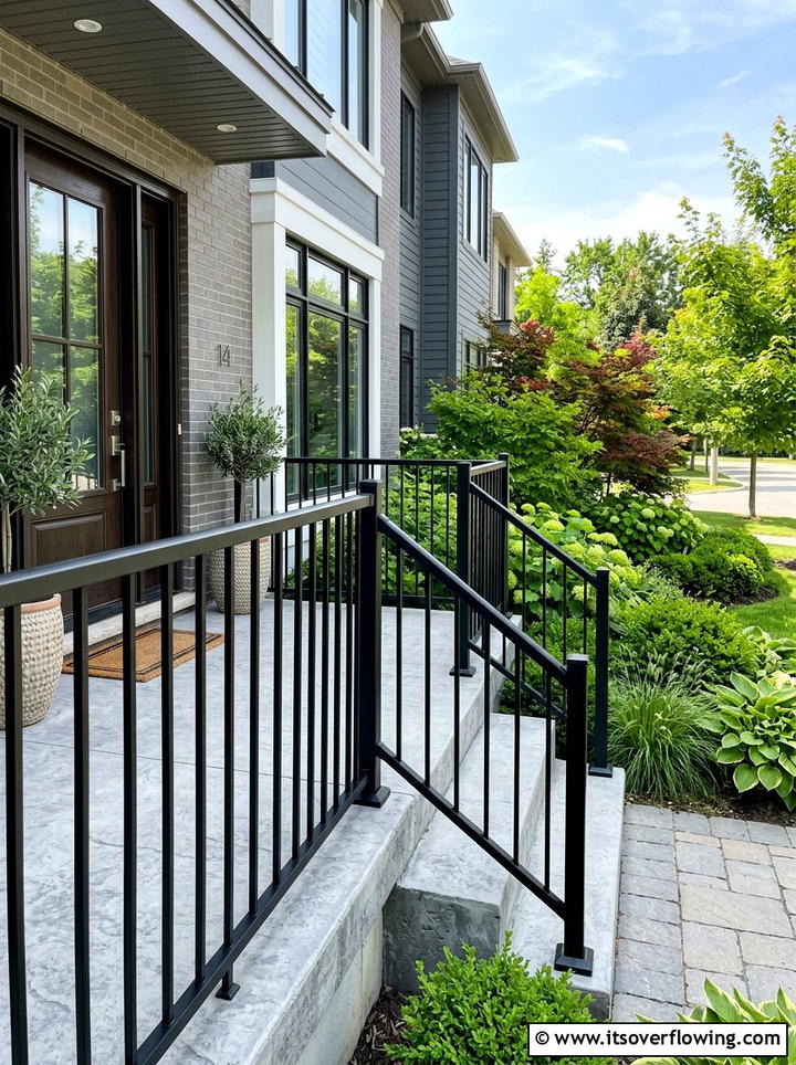 Black Metal Railing - 25 front porch ideas for townhouses