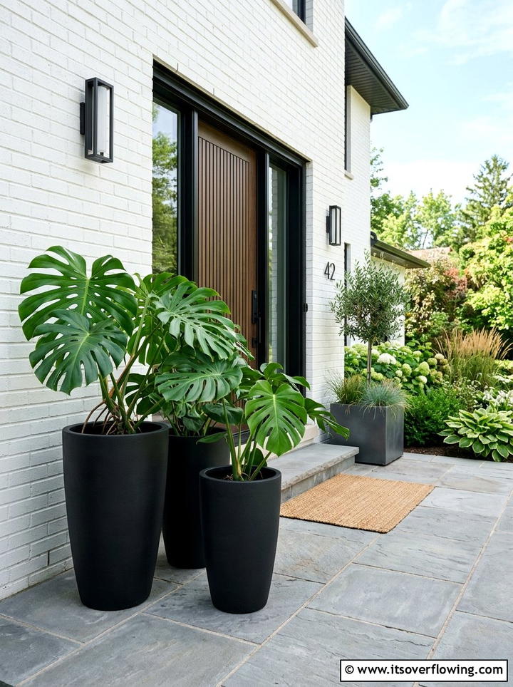 Black Modern Ceramic Pots - 25 front porch ideas with ceramic pots
