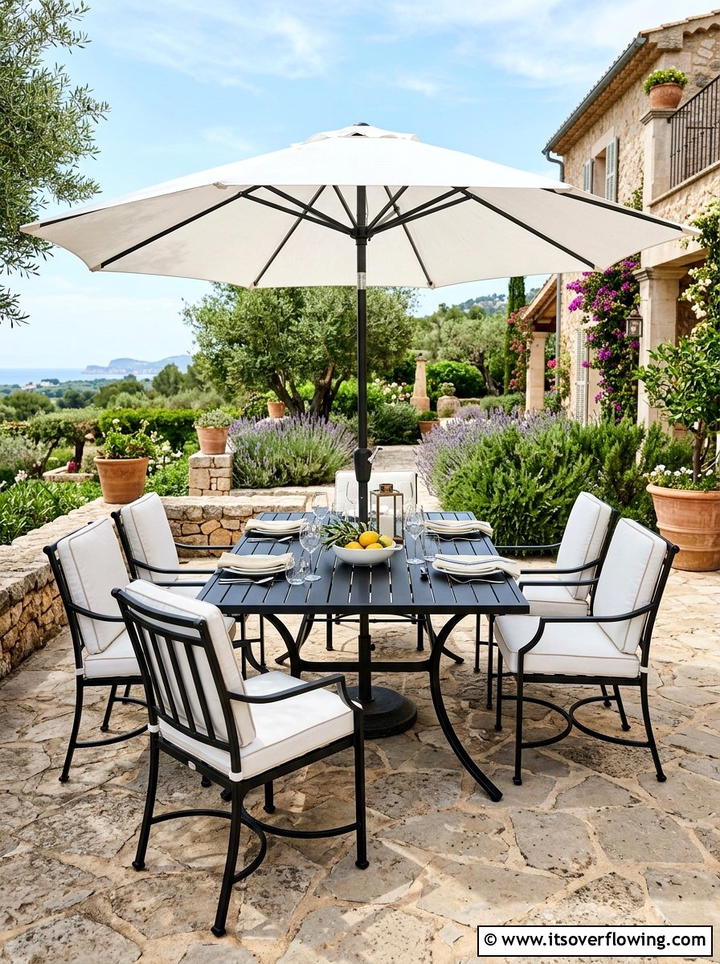 Black Outdoor Dining Set With White Cushions - 25 creative garden ideas with black and white gardens