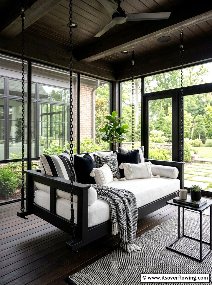 Black Porch Swing Bed - 25 front porch ideas with black and white theme