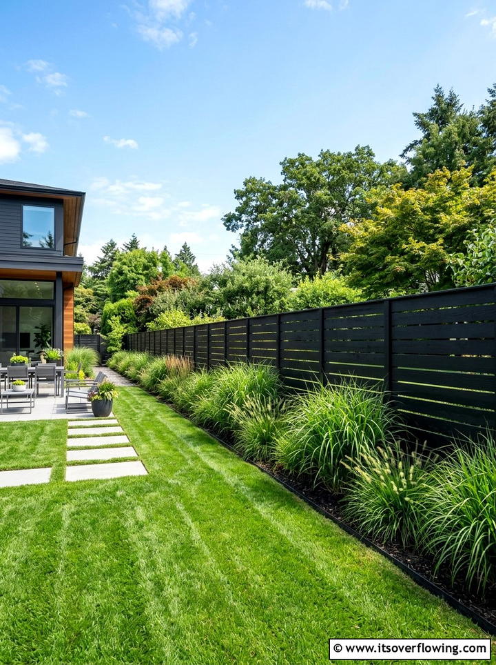 Black Wood Fence - 25 garden decor ideas with minimalist accents