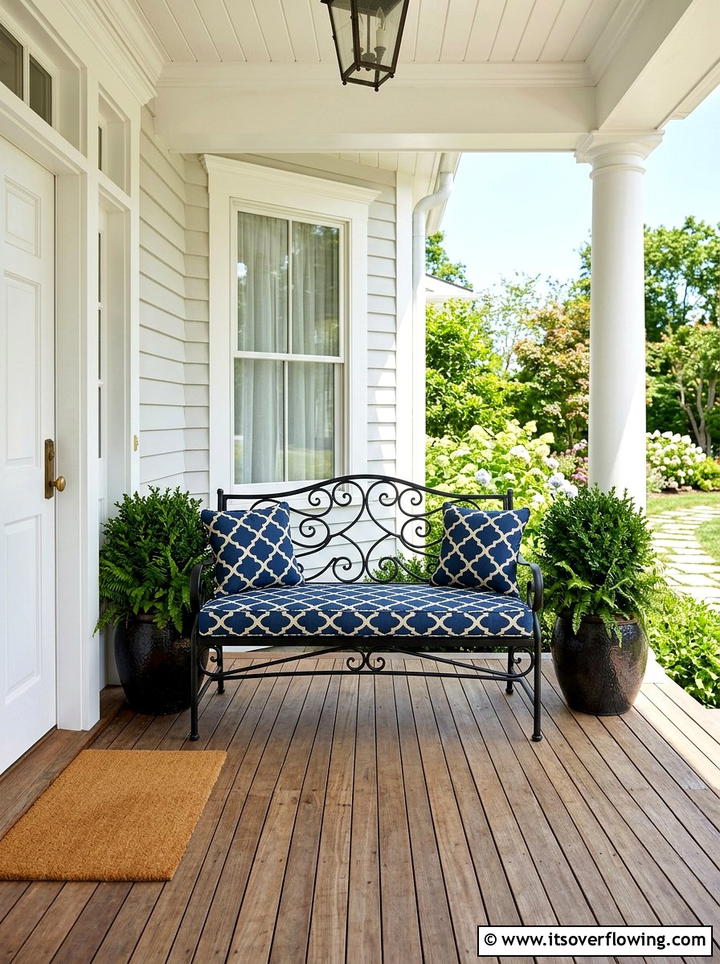 Black Wrought Iron Bench - 25 front porch decor ideas with antique benches