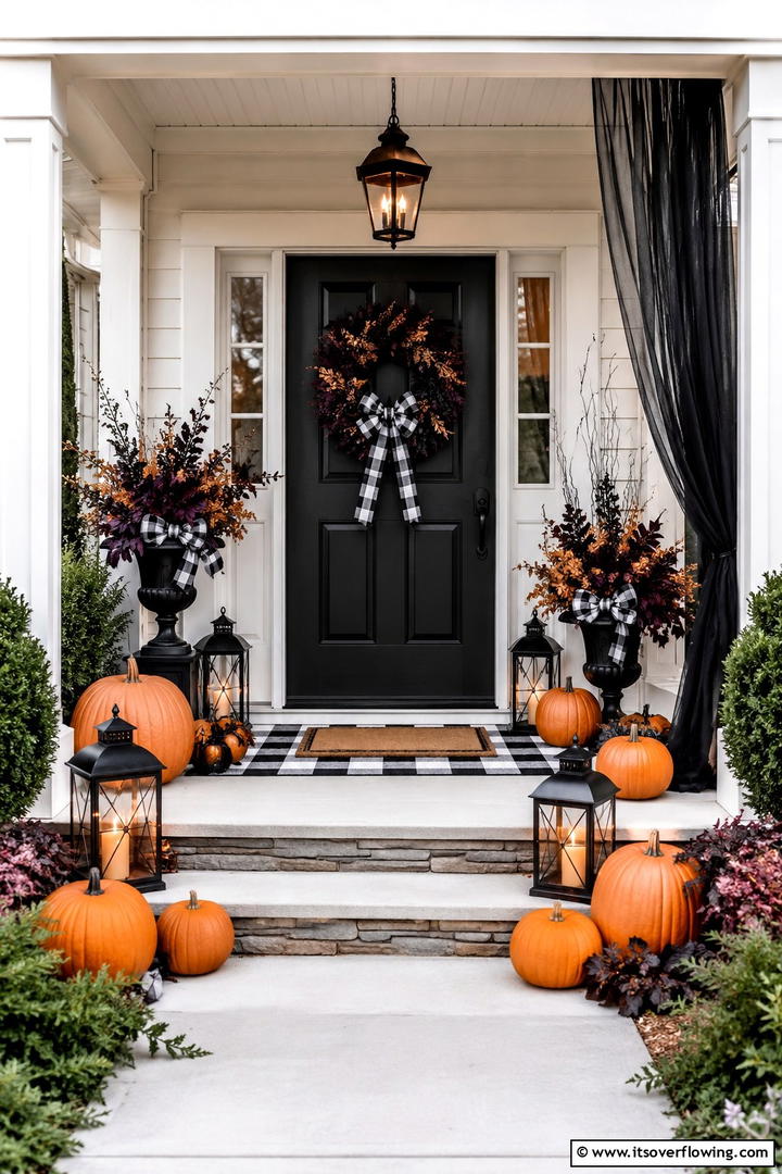 Black and Orange Halloween Transition - 50 Fall Front Door Decor Ideas Roundup- Curb Appeal