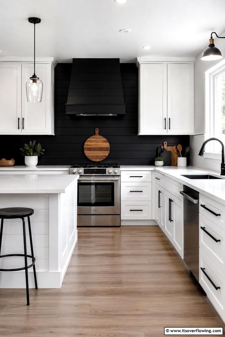 Black and White Contrast Shiplap - 30 Shiplap Backsplash Ideas to Elevate Kitchen Design