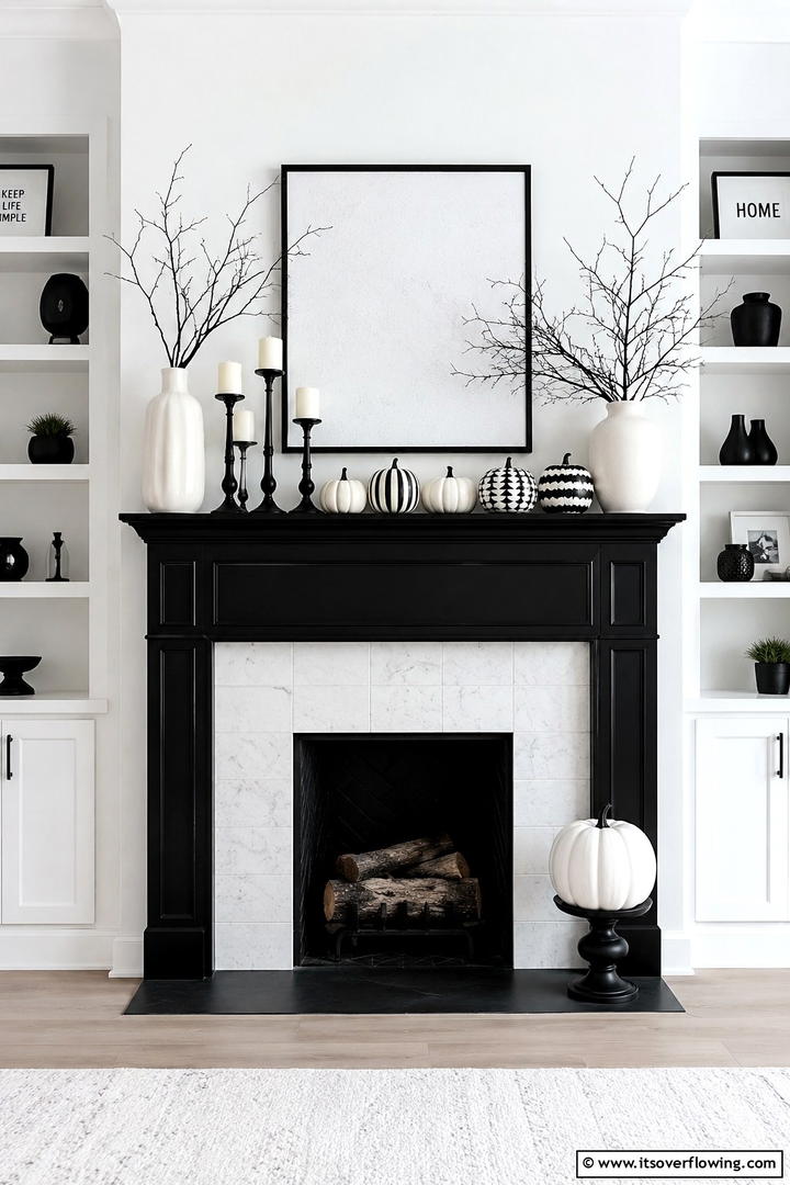 Black and White Modern Fall - 50 Fall Fireplace Decor Ideas to Warm Autumn Gatherings