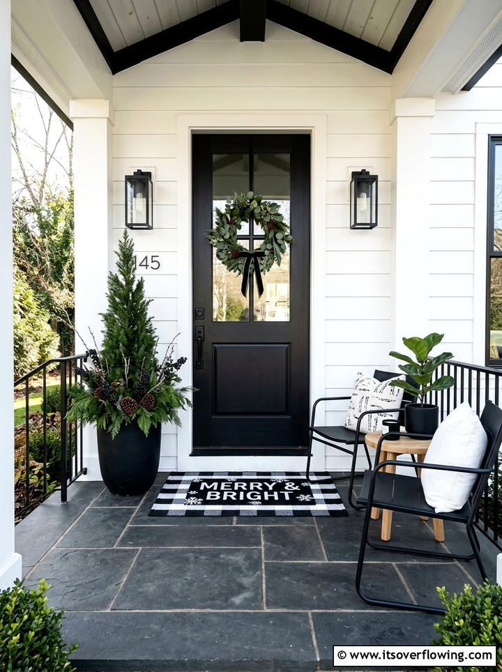 Black and white porch decor - 25 front porch ideas with holiday doormat