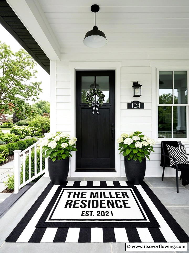 Black and white porch decor - 25 front porch ideas with personalized mat