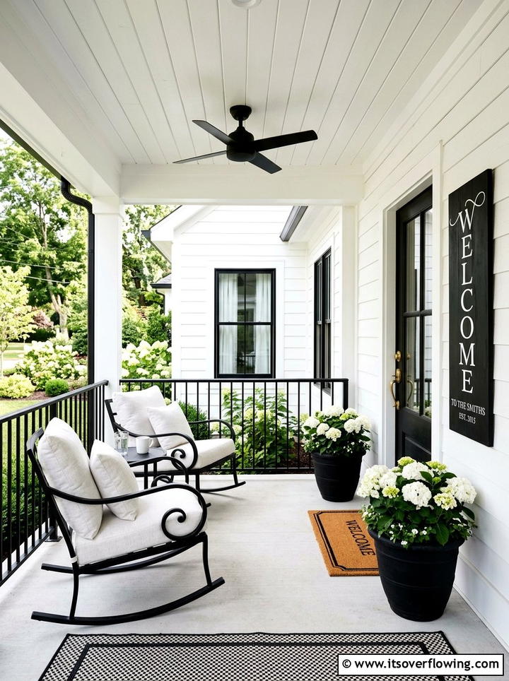 Black and white porch theme - 25 front porch decor ideas with personalized welcome sign