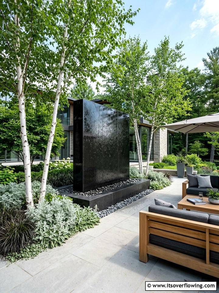 Black granite water wall - 25 creative garden ideas with fountain wall