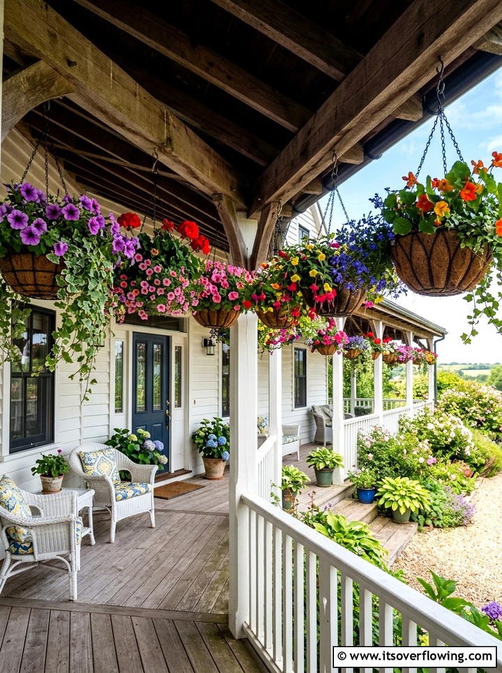 Black hanging basket - 25 front porch decor ideas with black accents