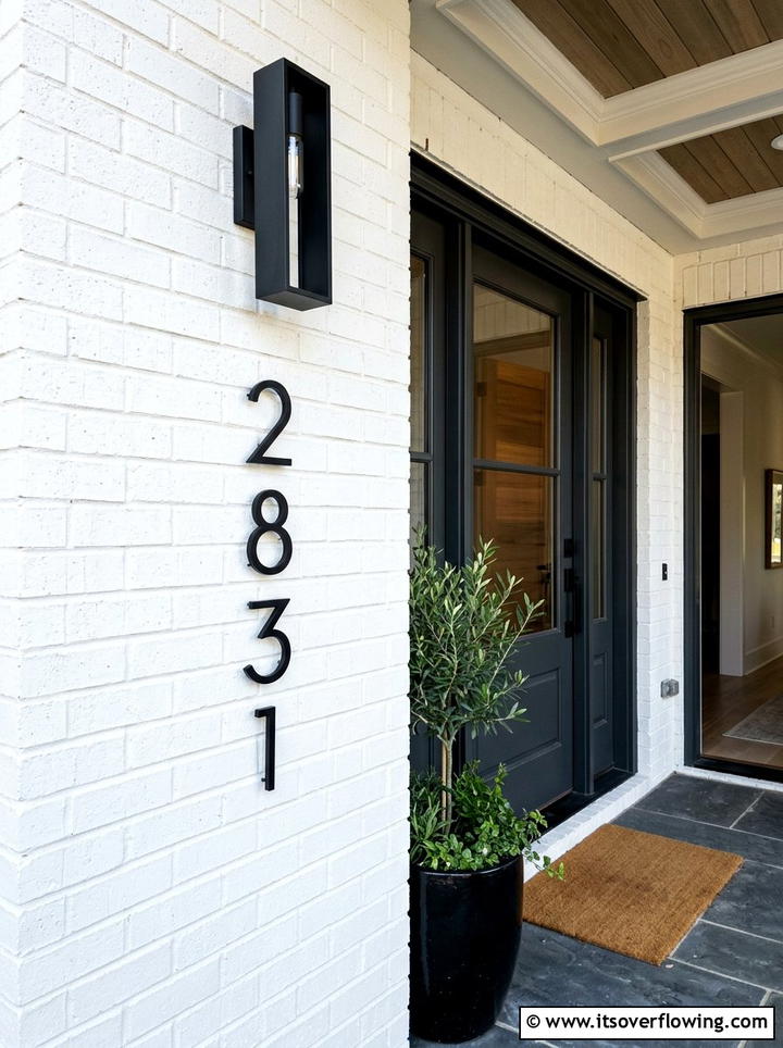 Black house numbers - 25 front porch decor ideas with black accents