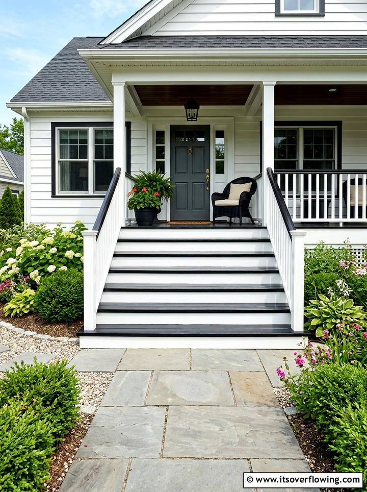 Black porch stairs - 25 front porch decor ideas with black accents