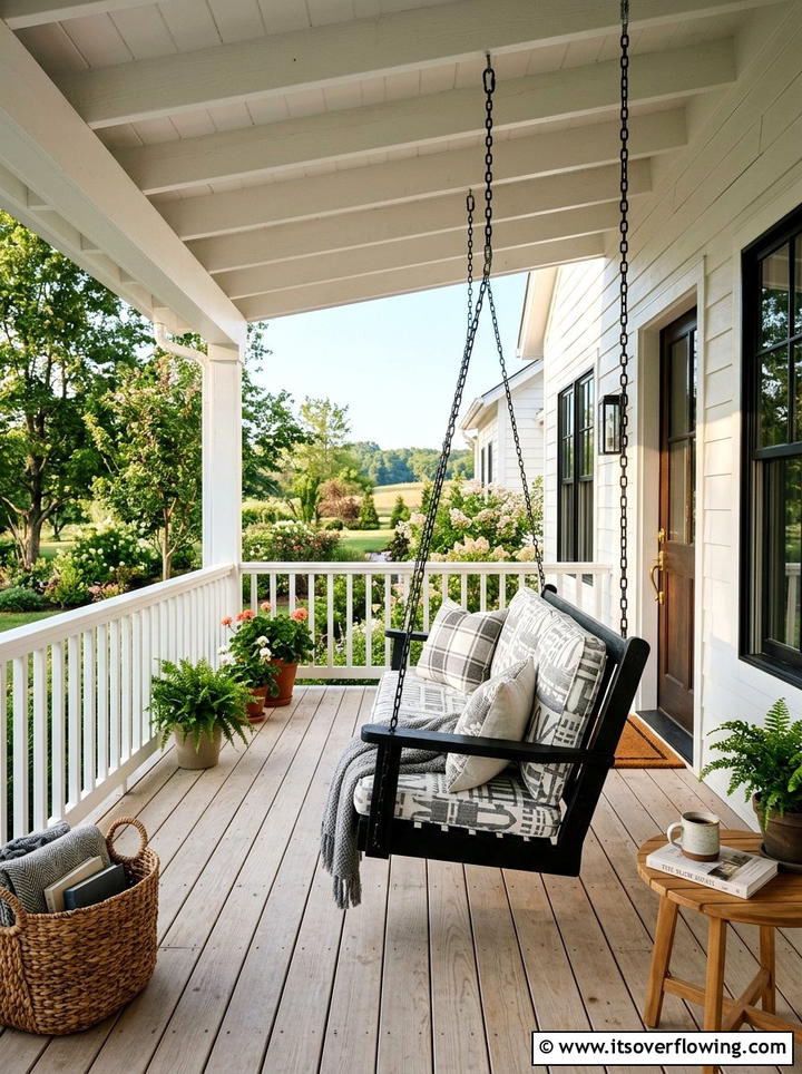 Black porch swing - 25 front porch decor ideas with black accents