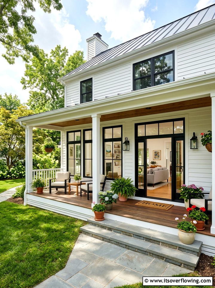 Black window frames - 25 front porch decor ideas with black accents