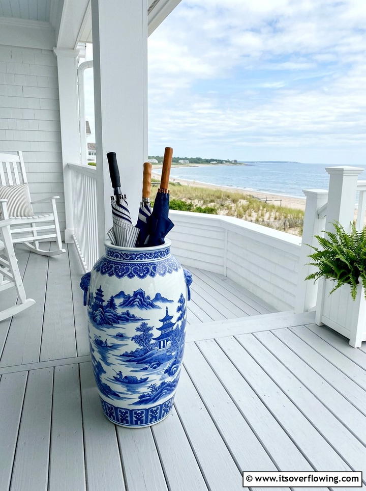 Blue And White Porcelain Umbrella Jar - 25 front porch ideas with umbrella stand