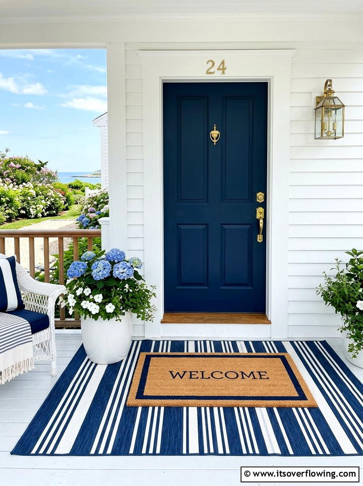 Blue And White Striped Rug - 25 front porch ideas with doormat