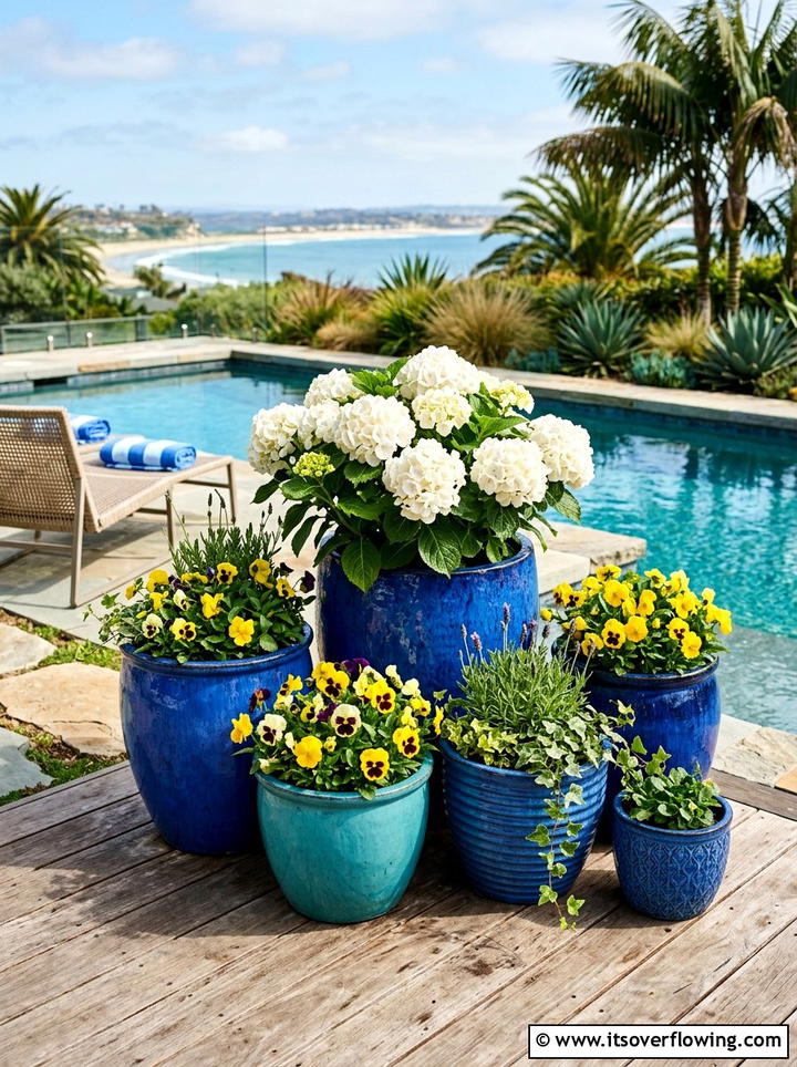 Blue Ceramic Garden Pots - 25 garden decor ideas with container groupings