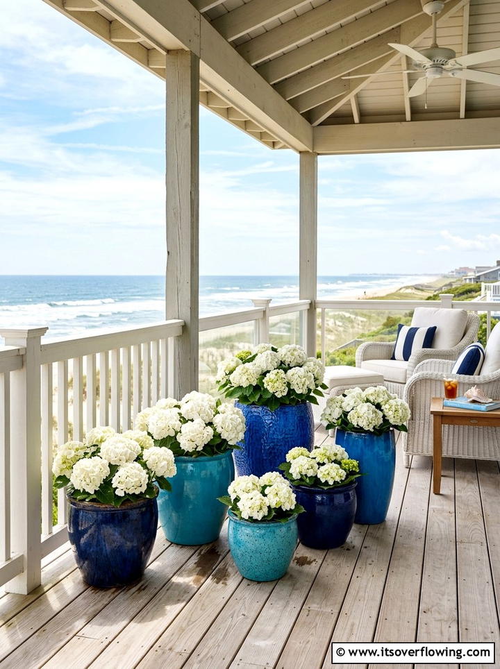 Blue Ceramic Pots - 25 front porch ideas with planters