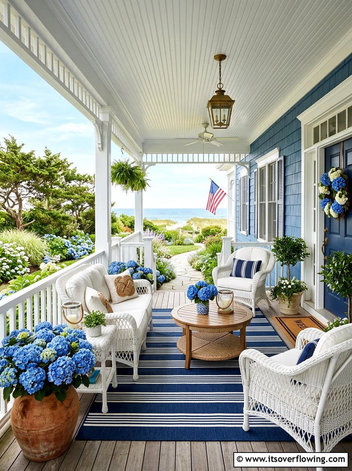 Blue Coastal Front Porch - 25 front porch ideas with outdoor rug