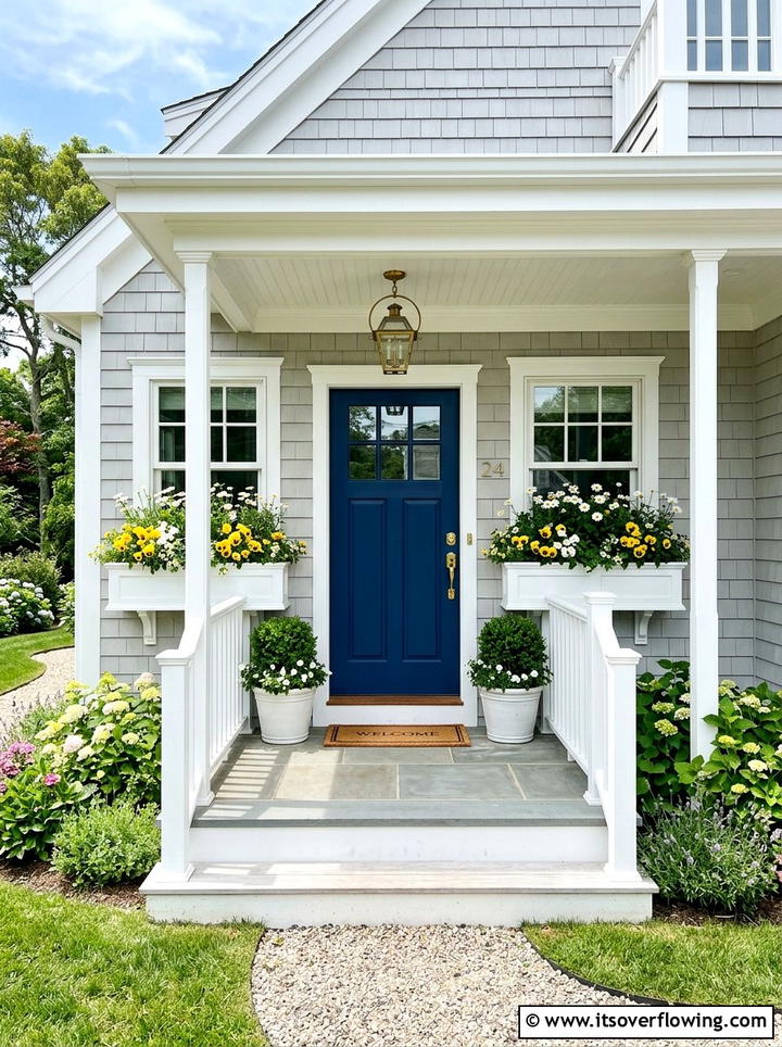 Blue Front Door - 25 front porch ideas with window boxes