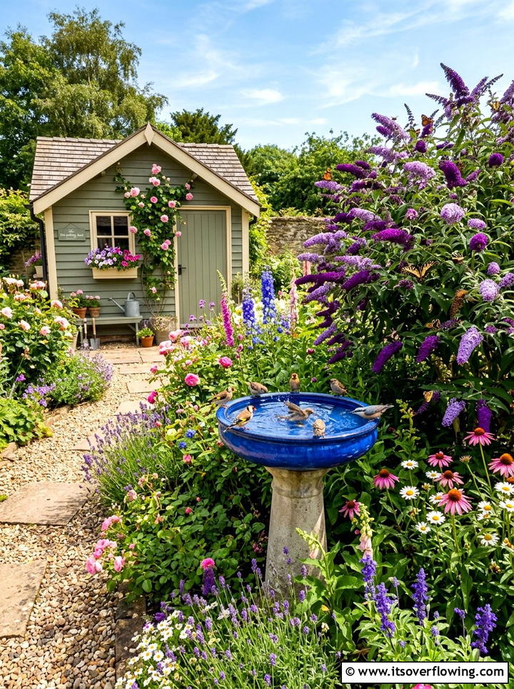 Blue Glazed Bird Bath - 25 creative garden ideas with water bowls