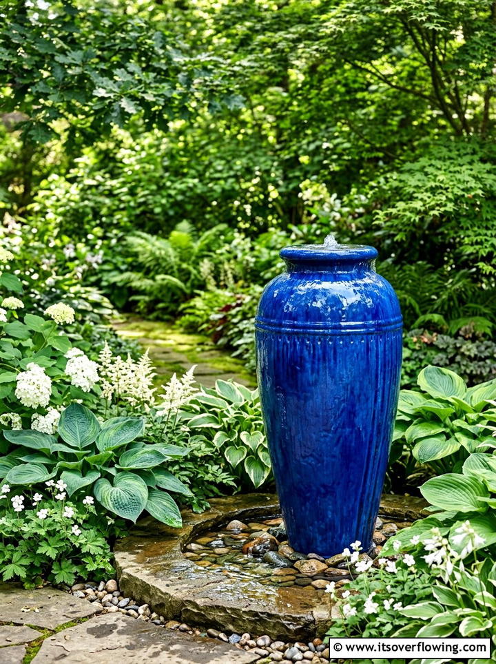 Blue Glazed Urn - 25 backyard ideas with fountain