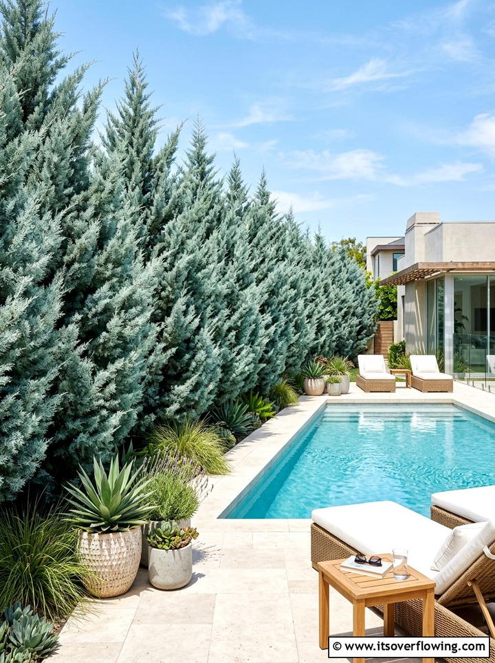 Blue Ice Cypress Border - 25 backyard ideas with privacy trees