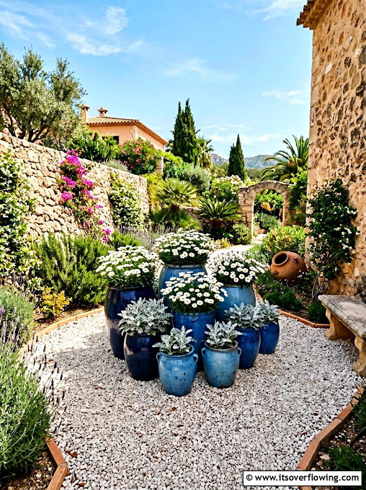 Blue Pottery Garden - 25 creative garden ideas with colorful pots
