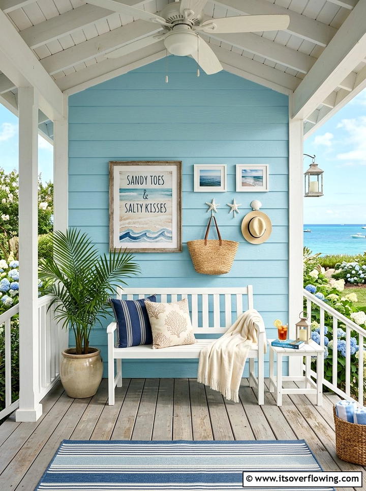 Blue Shiplap Wall - 25 front porch decor ideas with coastal blue palette