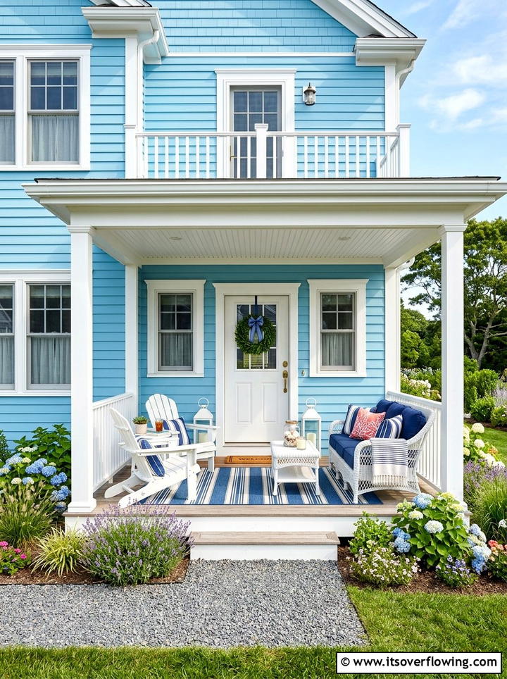 Blue Siding White Trim - 25 front porch decor ideas with coastal blue palette